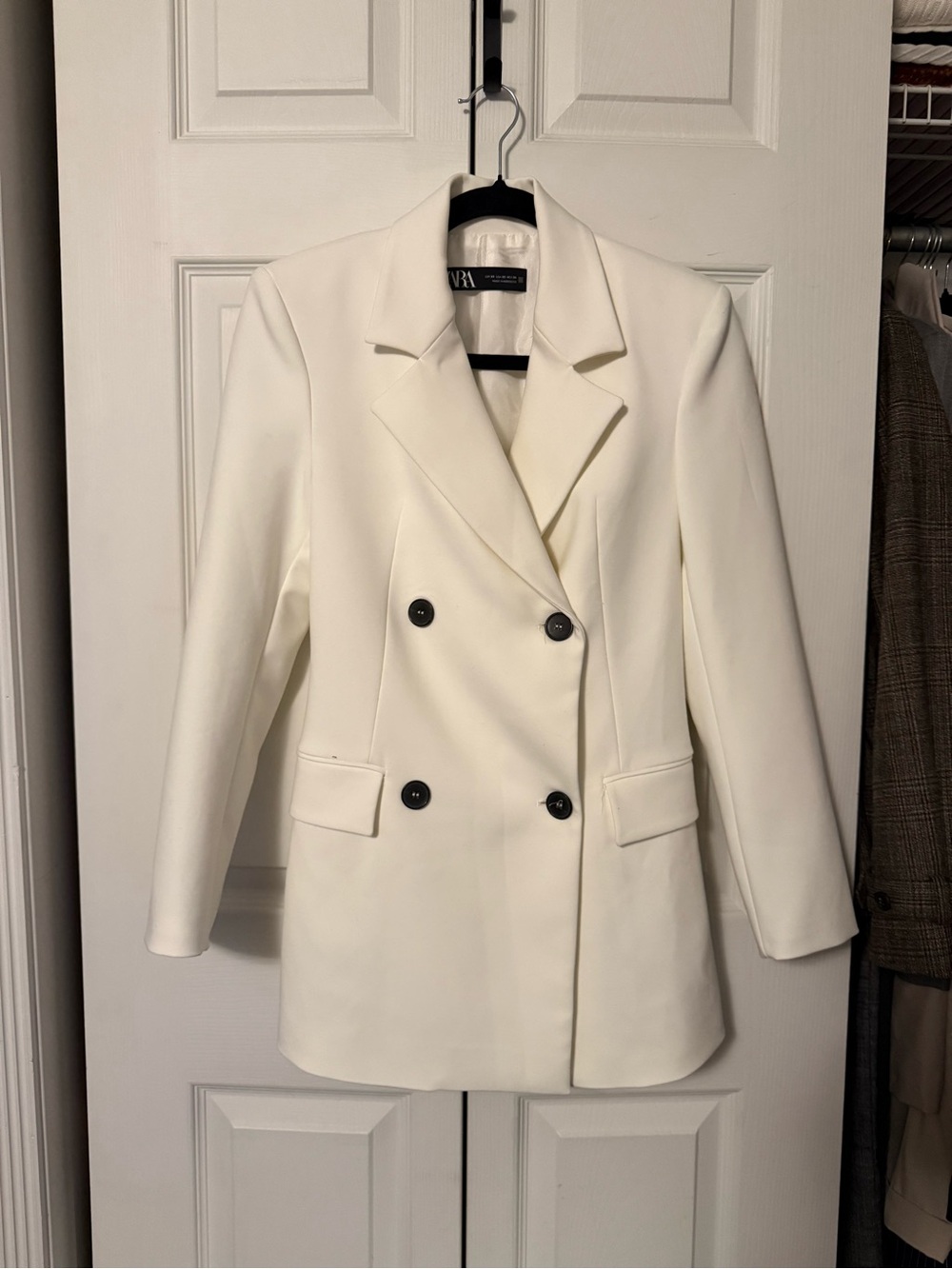 Zara White Double-Breasted Blazer Jacket